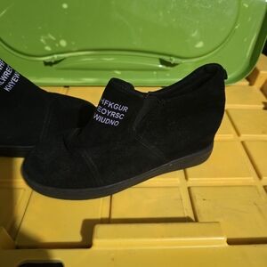 Letter Sneakers BMCNHFKGUR ALWREOYRSC  Suede Slip On Wedge /Black/Size US6, CN38